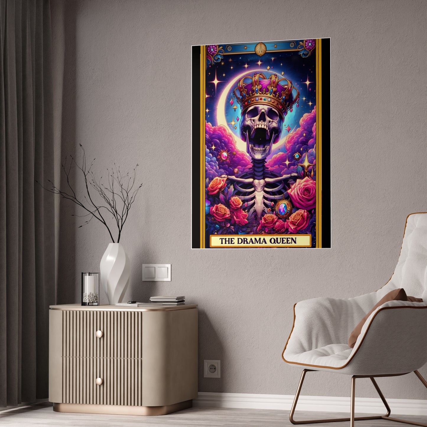 Drama Queen Skeleton Poster - Unique Tarot Wall Decor for Your Space - VYBE Shop