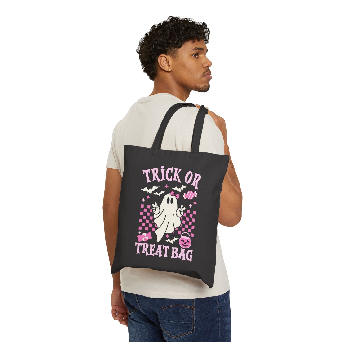 Halloween Trick or Treat Tote Bag, Spooky Cute Bag, Cute Canvas Carryall, Fall Festival Essential - VYBE Shop