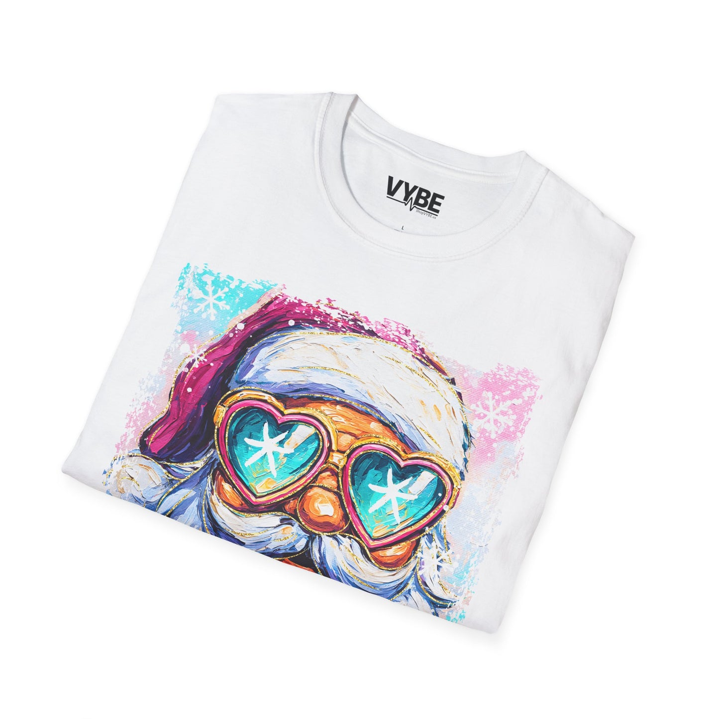 Festive Santa With Heart Glasses Tee - VYBE