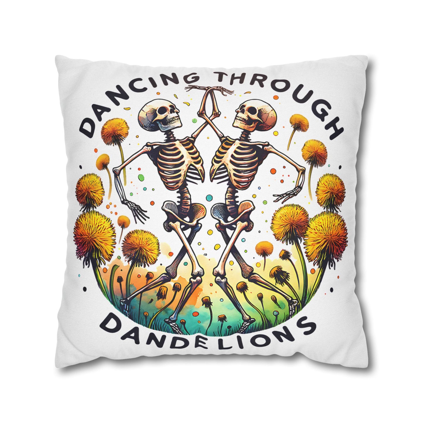 Dancing Through Dandelions Pillowcase - Decorative Accent for Cozy Home Decor, Perfect Gift for Halloween & Skeleton Lovers - VYBE Shop