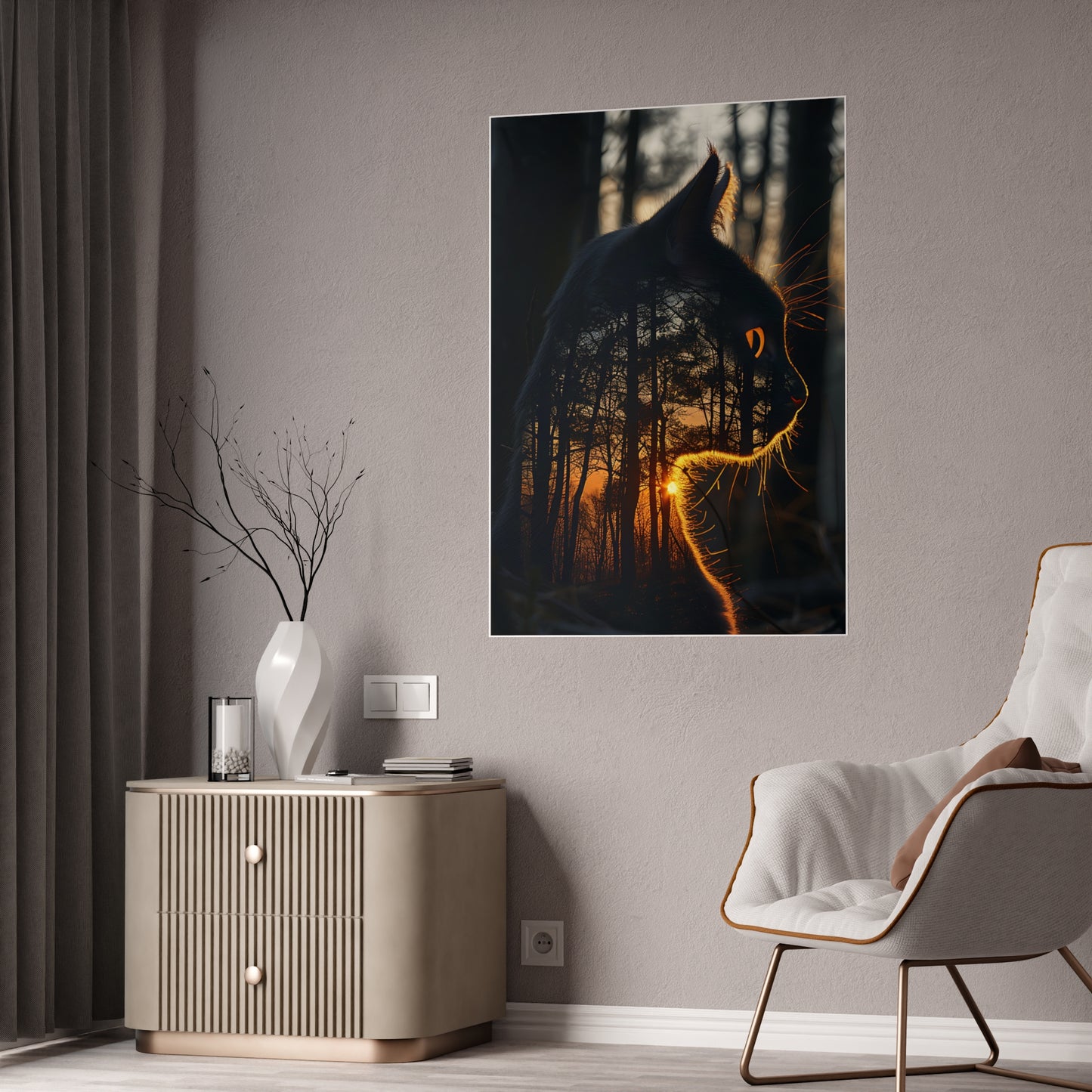 Cat Mystical Poster - Glossy Wall Art for Nature Lovers, Home Office Aesthetic, Perfect Cat Lover Gift and Animal Art Print - VYBE Shop