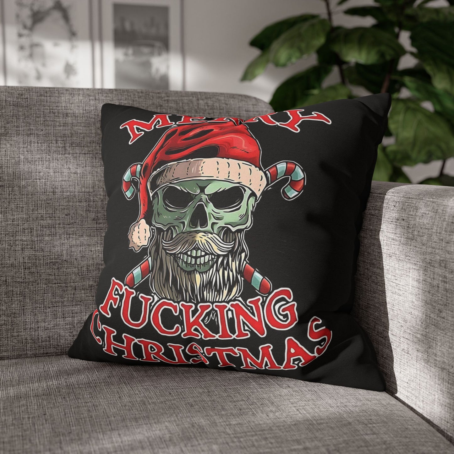Gothic Christmas Pillowcase - Merry F***ing Christmas Cushion Cover, Edgy Holiday Decor & Unique Gift - VYBE Shop