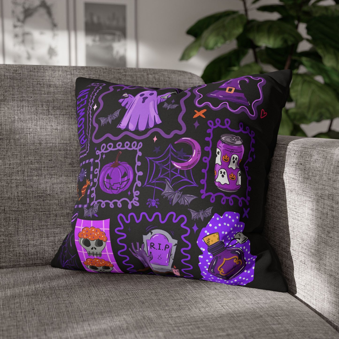 Halloween Pillowcase - Spooky Home Decor Cushion Cover with Ghost and Pumpkin Design - VYBE Shop