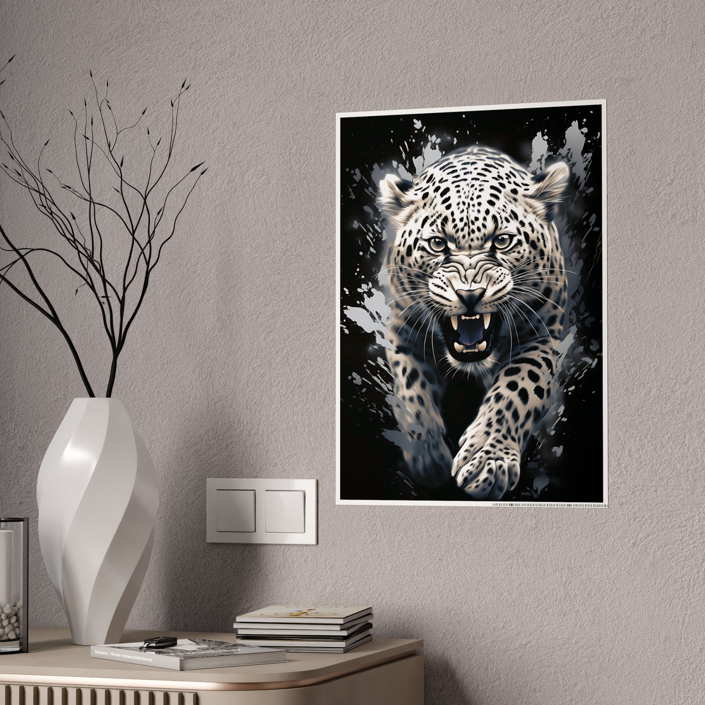 Leopard Wall Art - Fierce Leopard Gloss Poster, Animal Home Decor, Gift for Cat Lovers, Wildlife Room Decoration, Modern Art - VYBE Shop