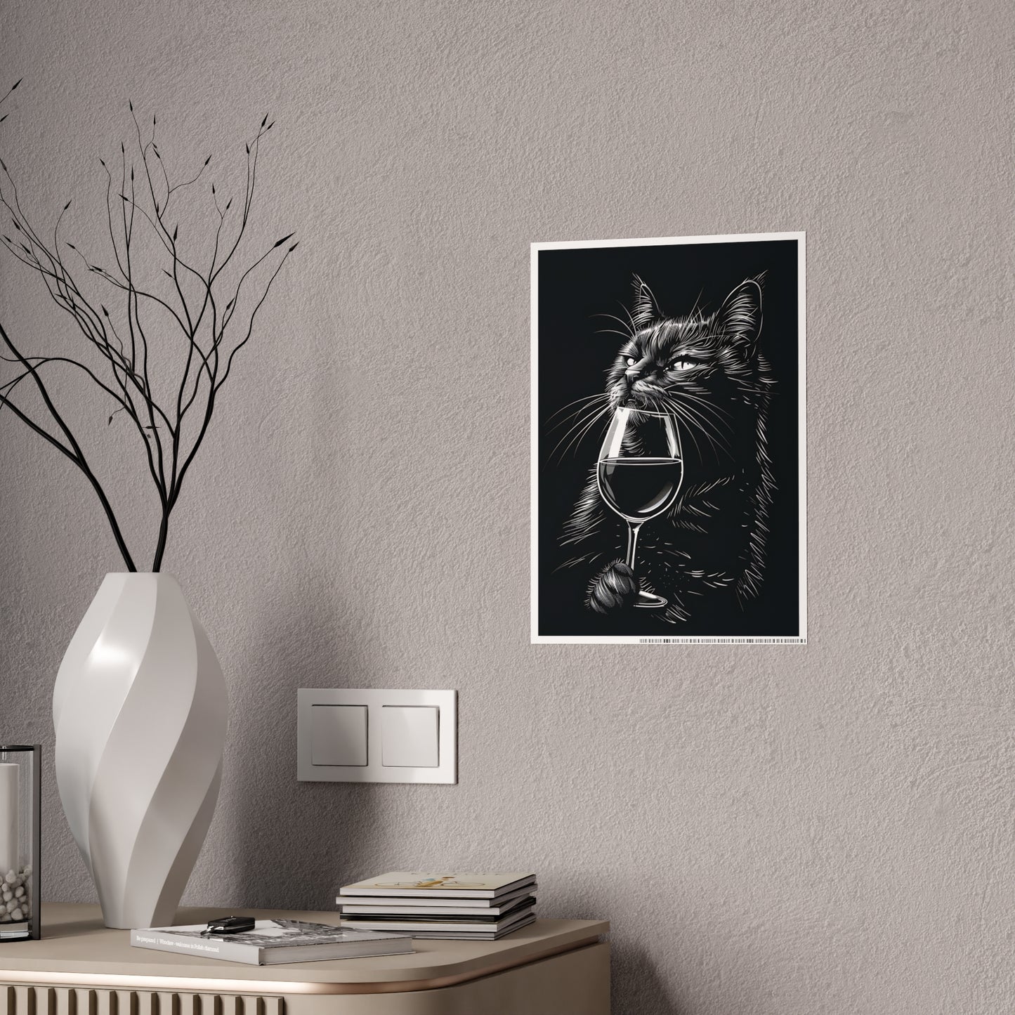 Cat Chic Cat Art Poster, Wine Lover Decor, Cat Poster, Pet Lover Gift, Wall Art Print - VYBE Shop