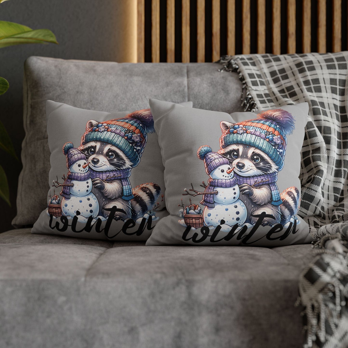 Winter Raccoon Pillowcase - Cozy Cute Animal Cushion for Seasonal Home Decor and Holiday Gift Idea - VYBE Shop