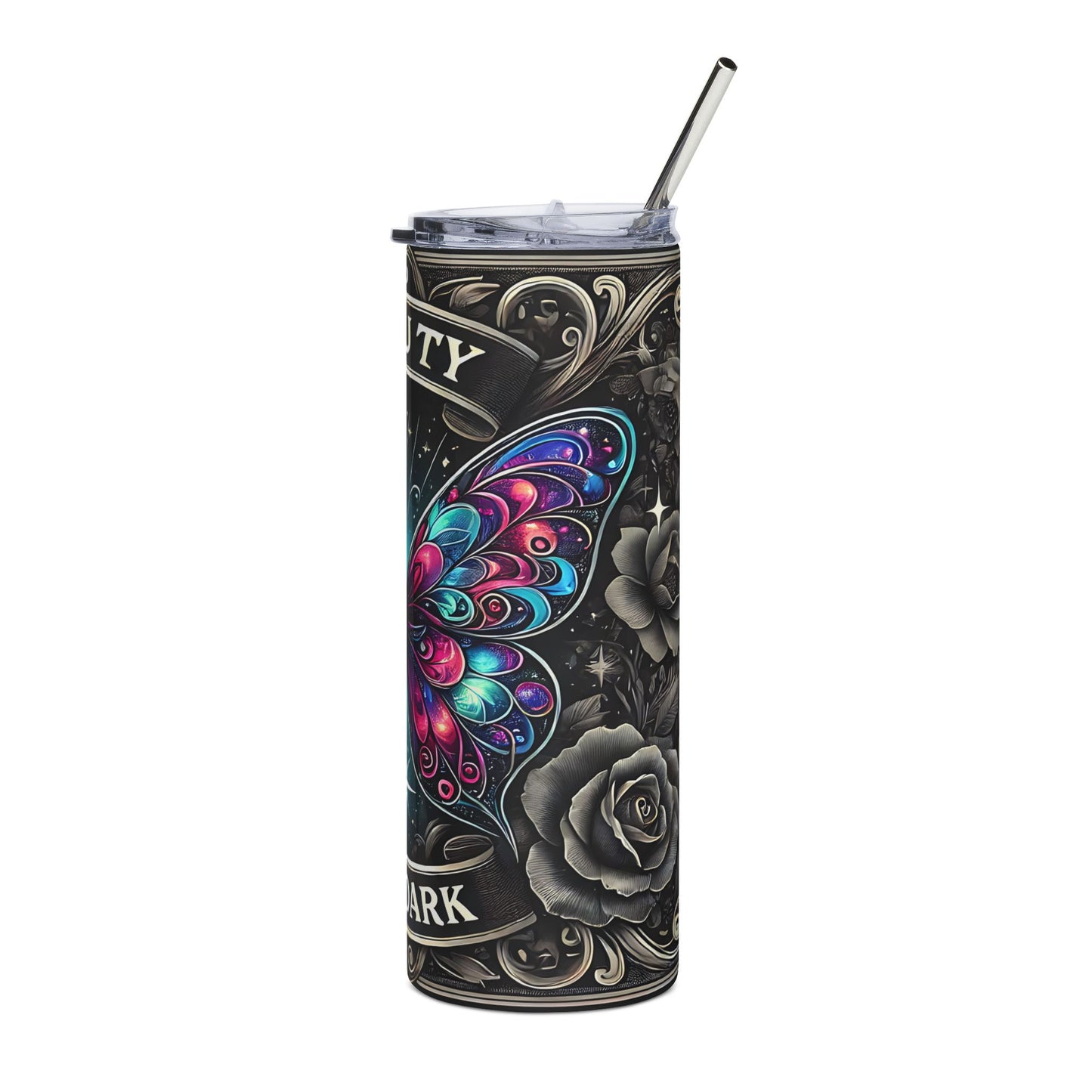Butterfly Beauty Tumbler | Inspirational Drinkware | Stainless Steel Travel Mug | Gift for Her | Motivational Cup | Butterfly Lover's Mug - VYBE