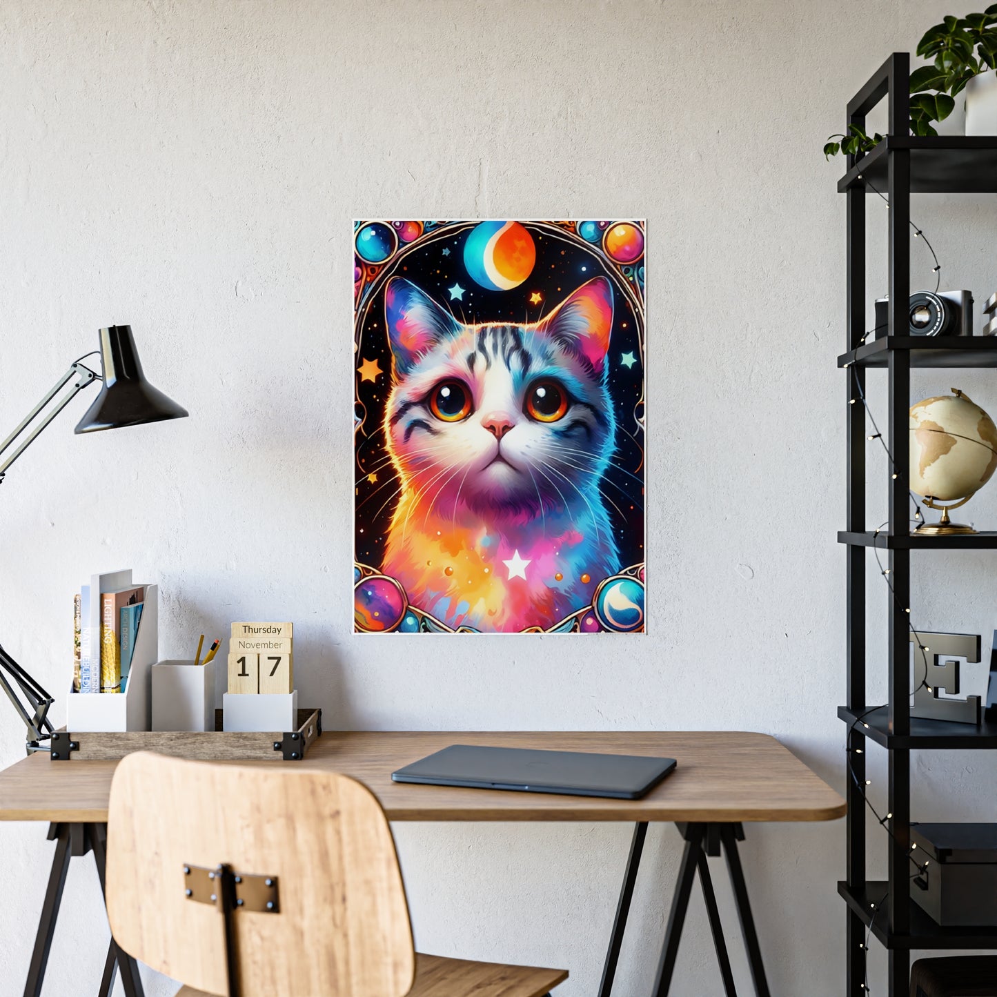 Cosmic Kitty Poster - Whimsical Cosmic Cat Gloss Wall Art - VYBE Shop