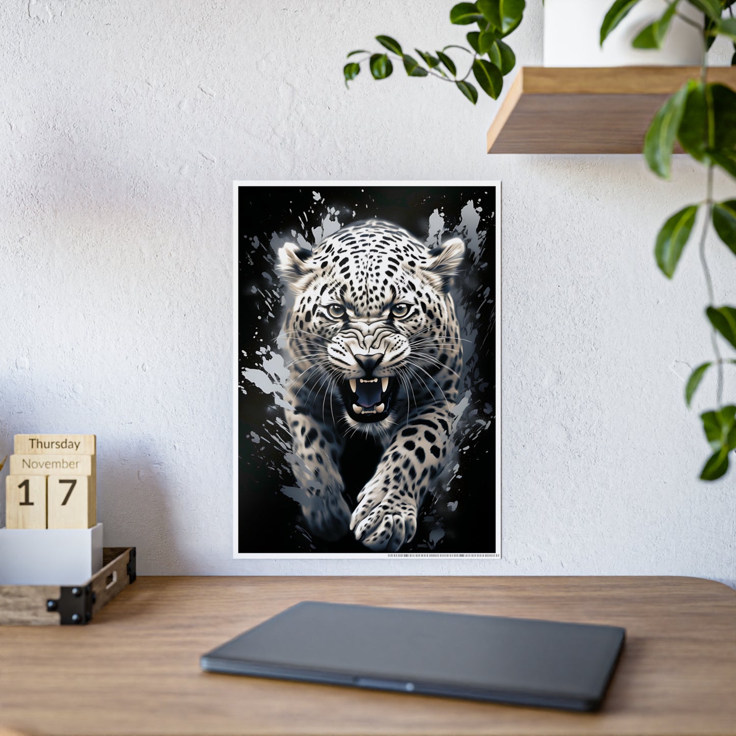 Leopard Wall Art - Fierce Leopard Gloss Poster, Animal Home Decor, Gift for Cat Lovers, Wildlife Room Decoration, Modern Art - VYBE Shop