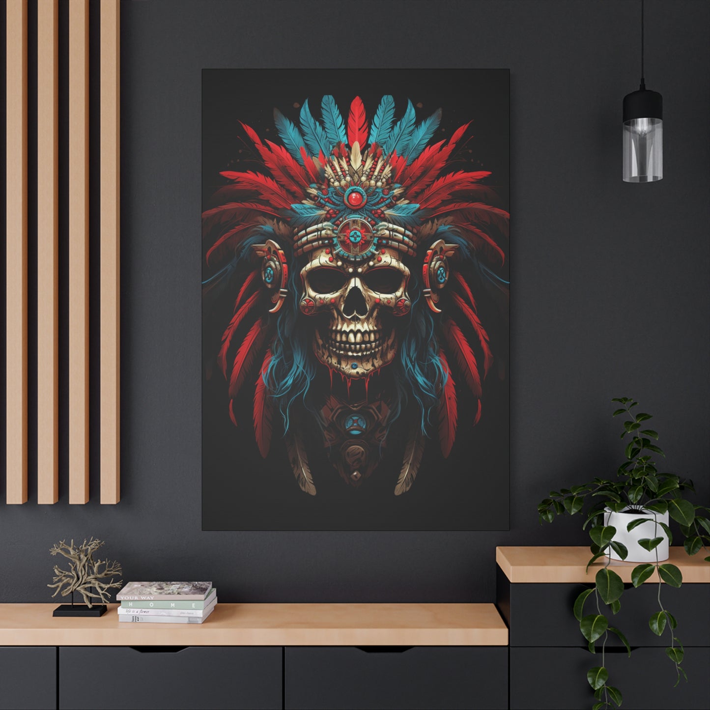 Bohemian Skull Canvas Print, Wall Art, Home Decor, Unique Gift, Ethnic Artwork, Colorful Wall Hanging - VYBE Shop