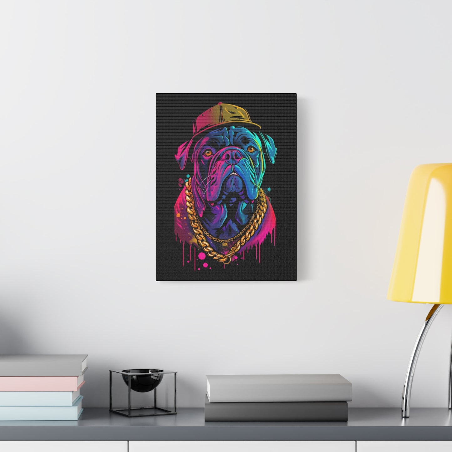 Neon Bulldog Canvas Art, Colorful Dog Wall Decor, Funky Pet Portrait, Dog Lover Gift, Unique Home Decoration - VYBE Shop