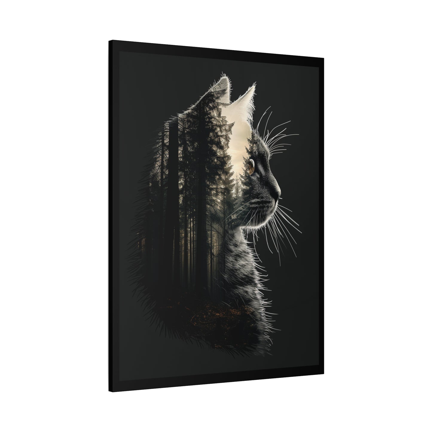 Black Cat Forest Canvas Art, Cat Lover Decor, Unique Wall Artwork, Modern Home Decoration, Gift for Animal Lovers, Nature-Inspired Art - VYBE Shop