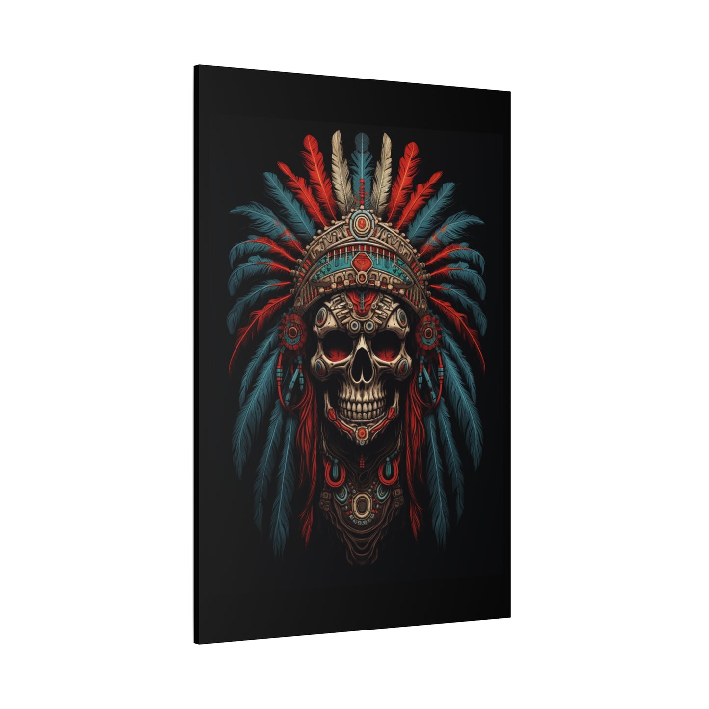 Skull Warrior Canvas Art Print, Stretched Artwork for Home Decor, Tribal Wall Art, Unique Gift, Boho Aesthetic - VYBE Shop