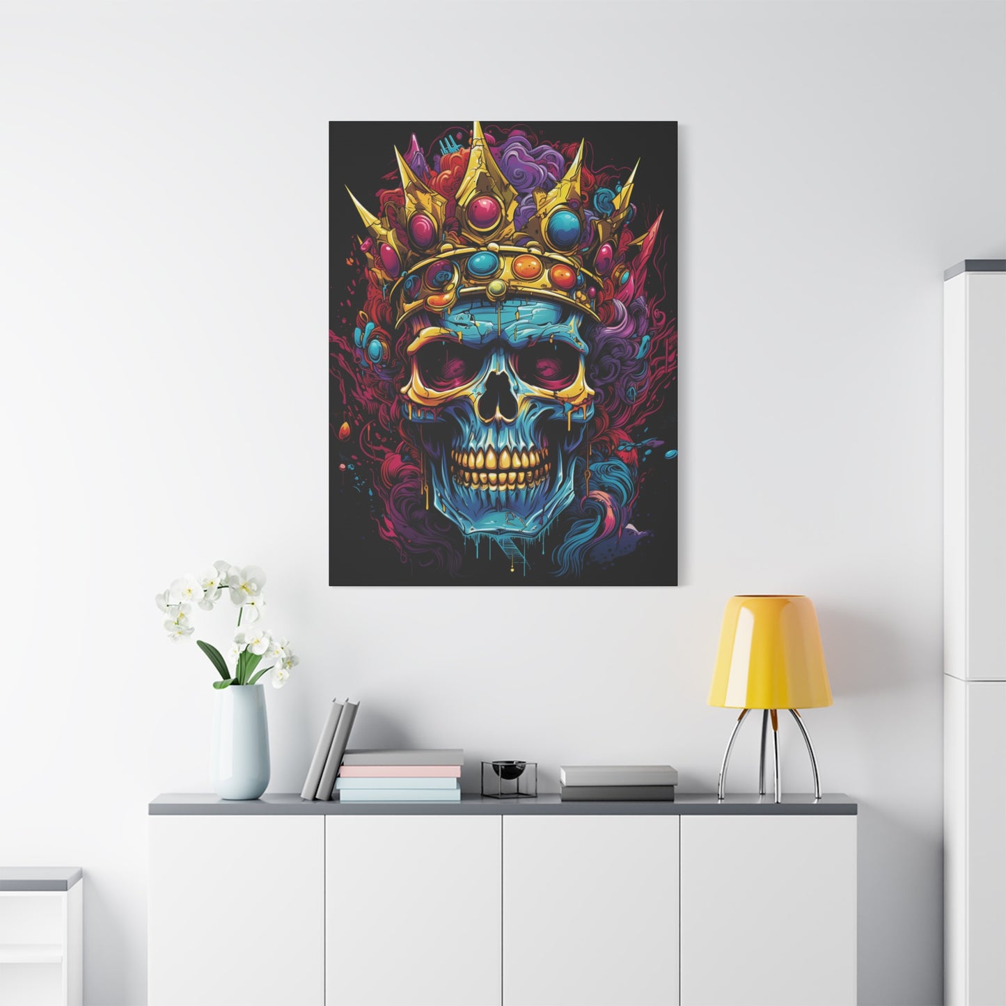 Colorful Skull Canvas Art - Vibrant Home Decor, Gothic Wall Print, Edgy Gift, Halloween Decoration, Art for Music Lovers - VYBE Shop