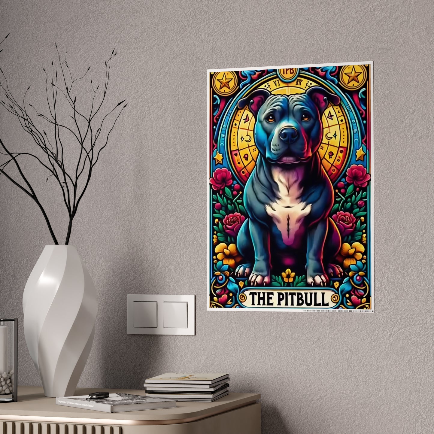Pitbull Tarot Art Print | Colorful Gloss Poster for Dog Lovers - VYBE Shop