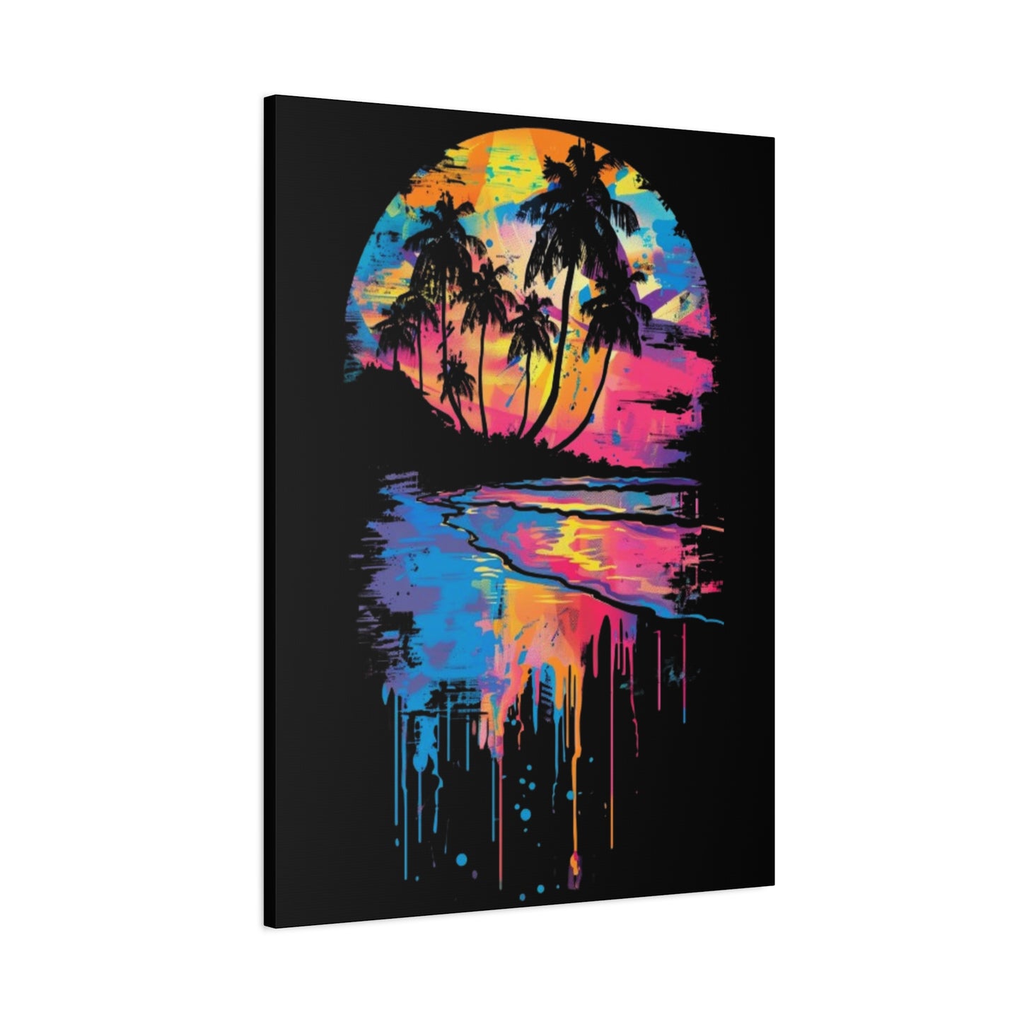 Neon Beach Sunset Canvas Art Print, Tropical Wall Decor, Home Aesthetic, Summer Vibes, Gift for Beach Lovers - VYBE Shop