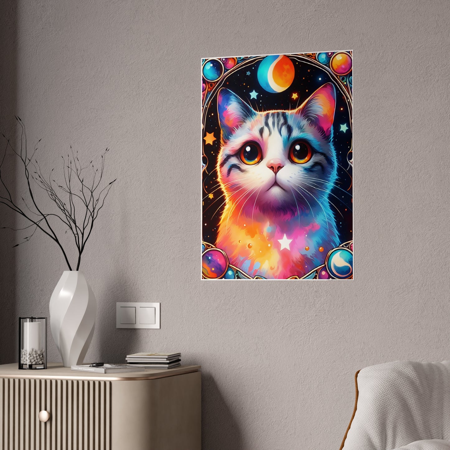 Cosmic Kitty Poster - Whimsical Cosmic Cat Gloss Wall Art - VYBE Shop