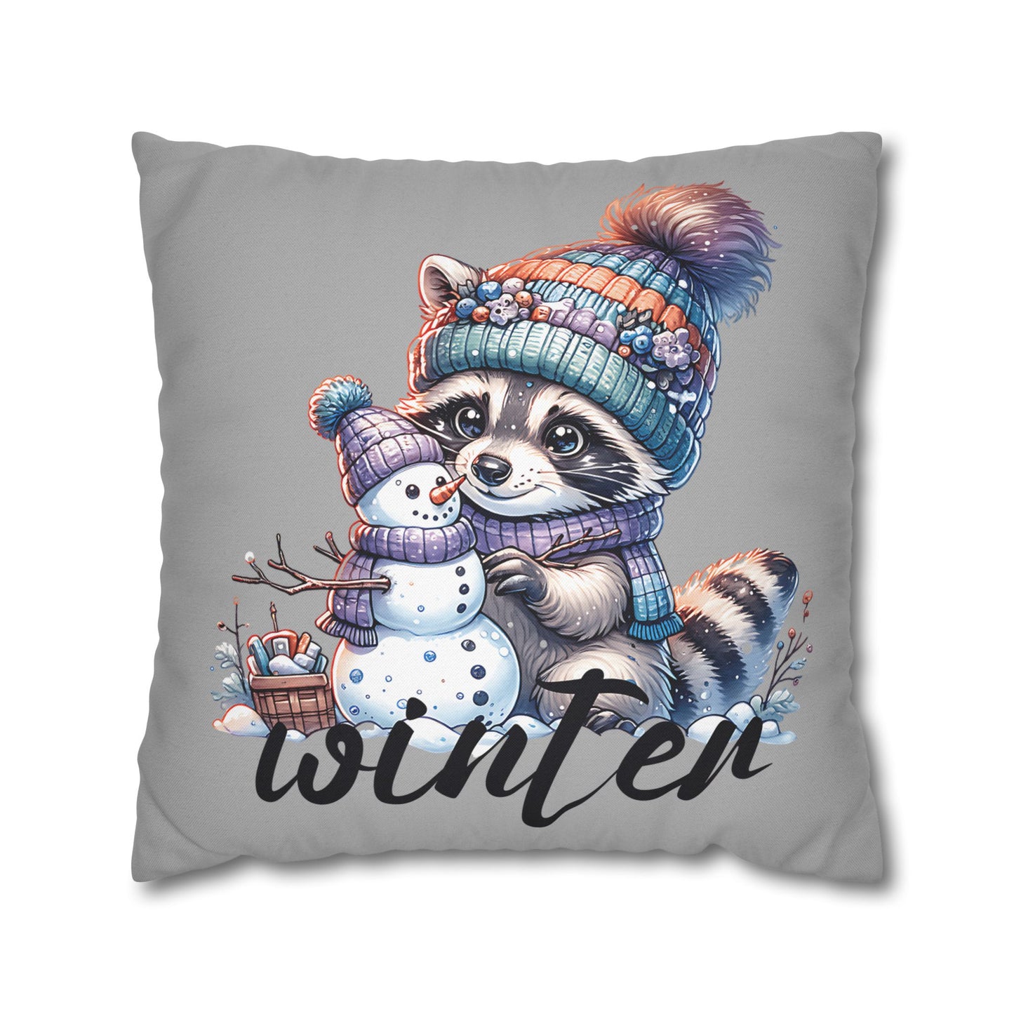Winter Raccoon Pillowcase - Cozy Cute Animal Cushion for Seasonal Home Decor and Holiday Gift Idea - VYBE Shop