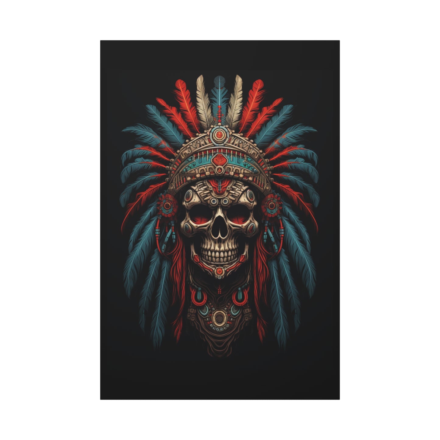 Skull Warrior Canvas Art Print, Stretched Artwork for Home Decor, Tribal Wall Art, Unique Gift, Boho Aesthetic - VYBE Shop