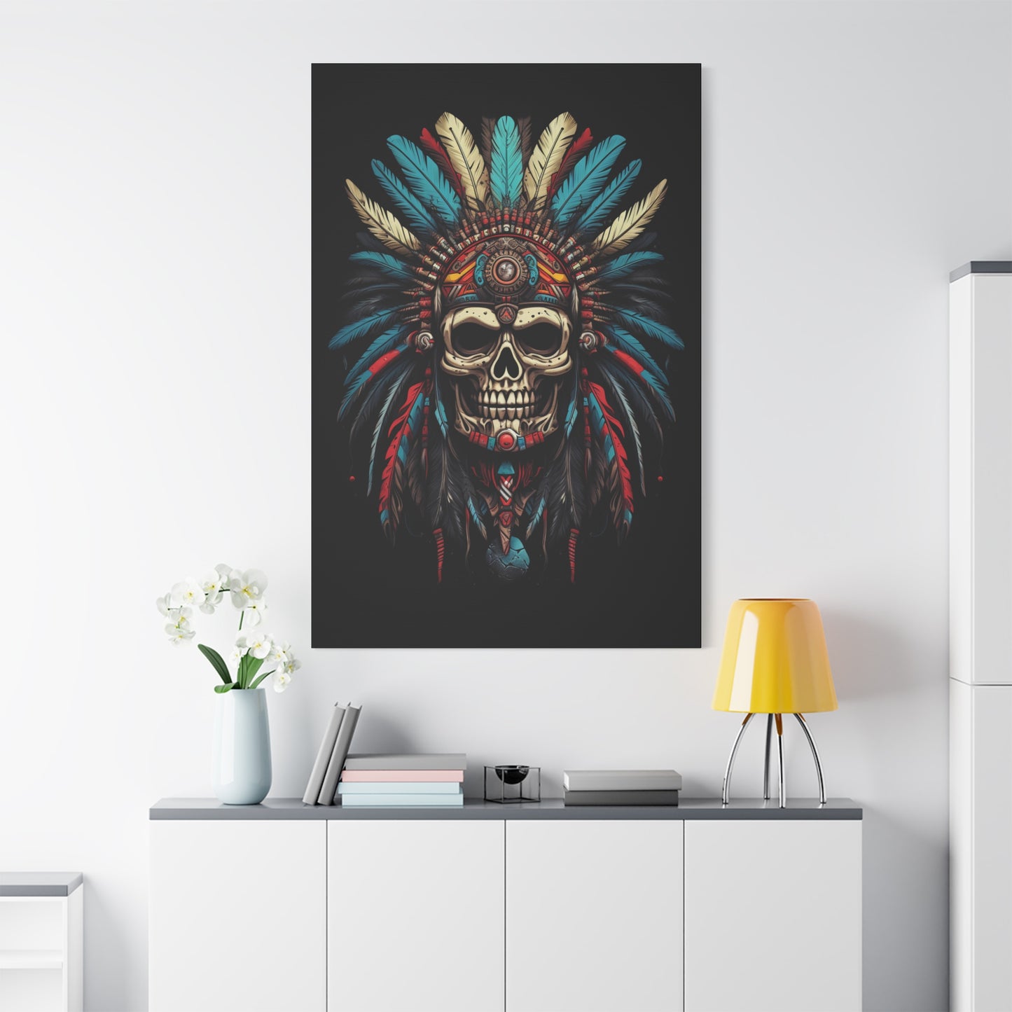 Bohemian Skull Canvas Art Print, Stretched Wall Decor, Unique Skull Artwork, Home Office Decoration, Ideal Gift for Art Lovers - VYBE Shop