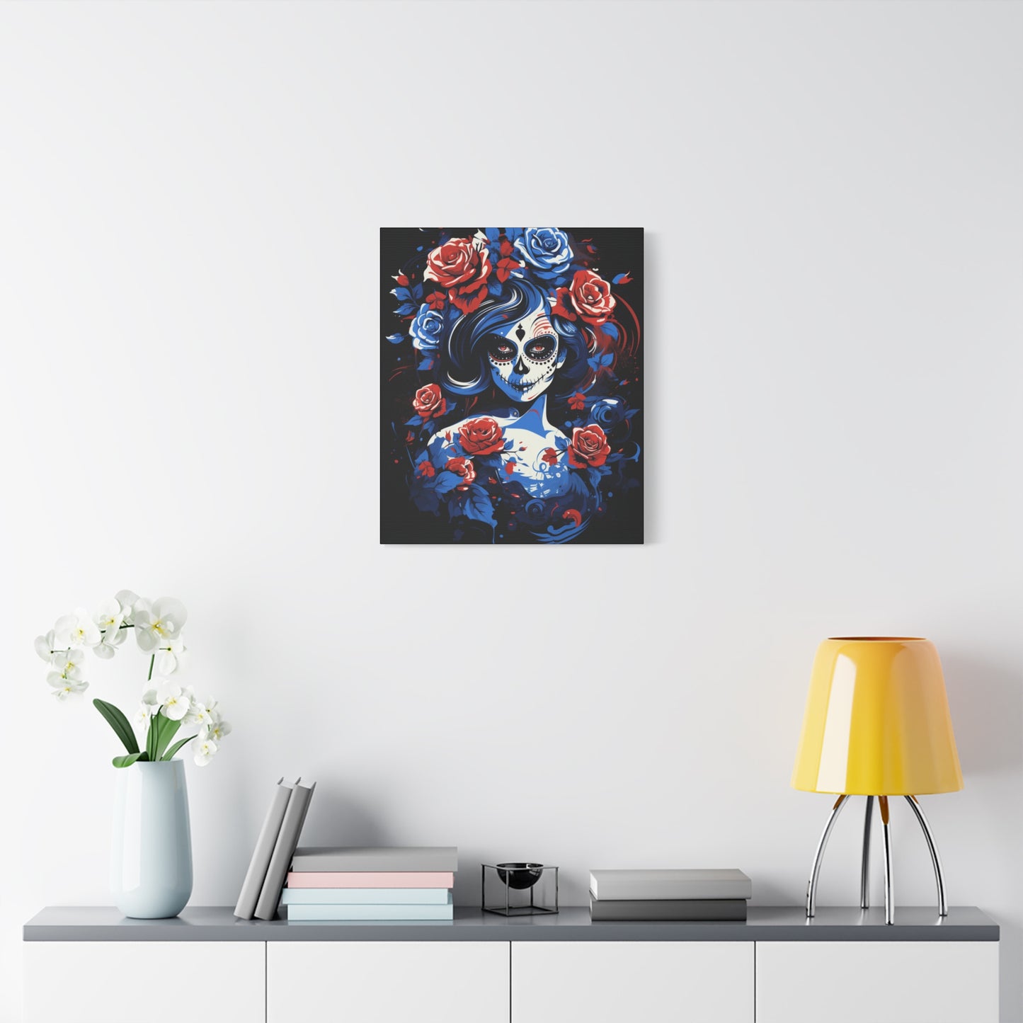 Stretched Canvas Art Print, Colorful Floral Skull Design, Wall Decor for Home, Dia de los Muertos, Gothic Vibe, Unique Gift, Art Lovers - VYBE Shop