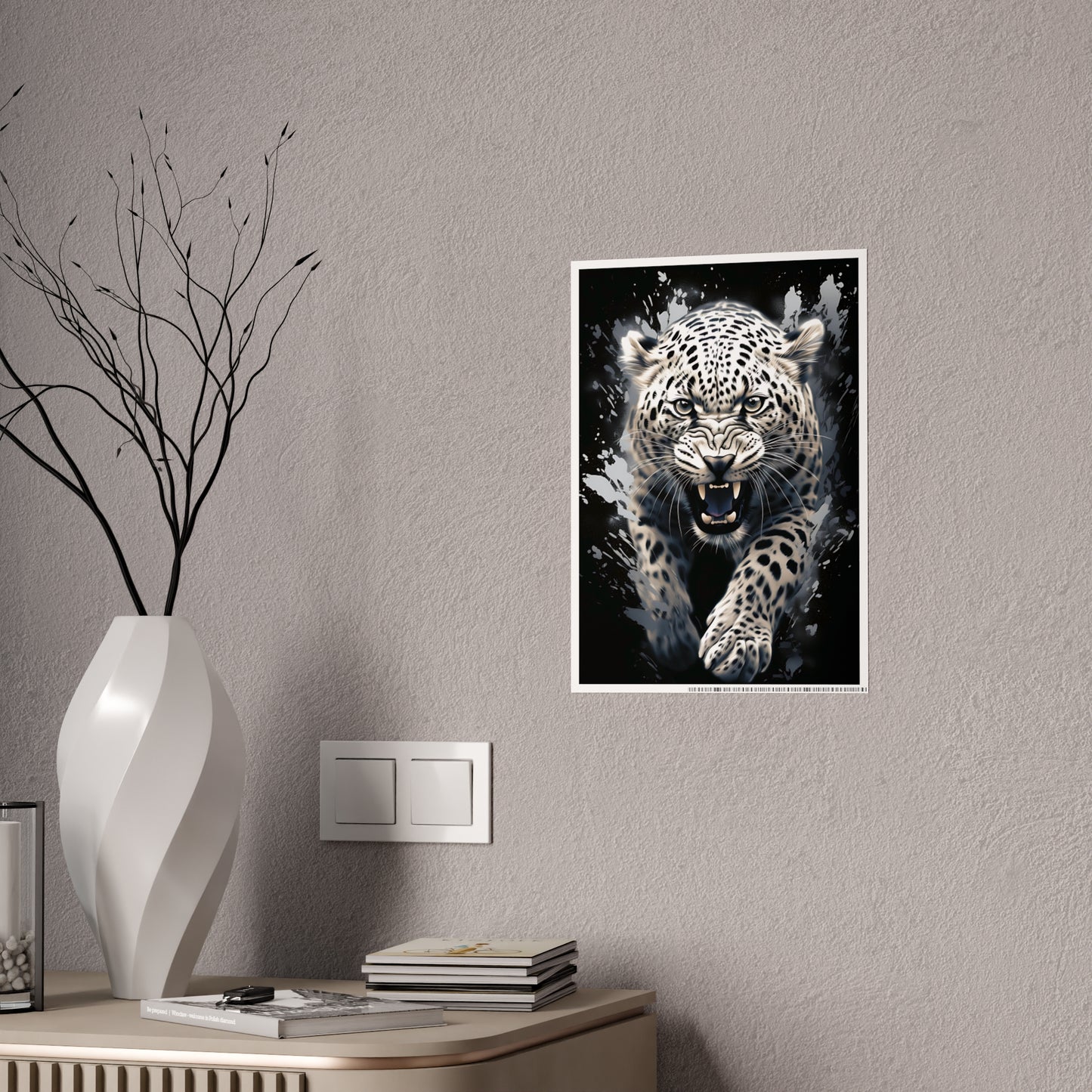 Leopard Wall Art - Fierce Leopard Gloss Poster, Animal Home Decor, Gift for Cat Lovers, Wildlife Room Decoration, Modern Art - VYBE Shop