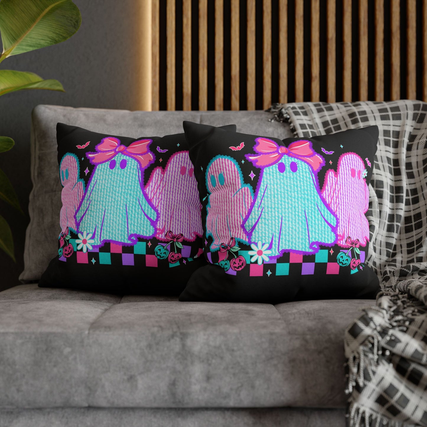 Colorful Ghost Pillowcase | Whimsical Halloween Decor, Spooky Home Accent Cushion Cover, Vibrant Ghost Design - VYBE Shop