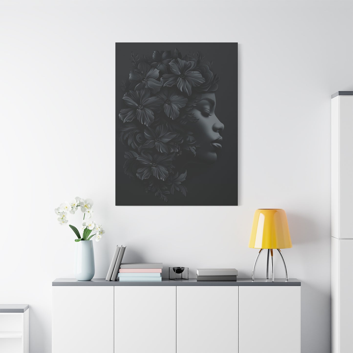 Elegant Floral Canvas Wall Art, Modern Home Decor, Black and White Art, Contemporary Living Room Decor, Gift for Her, Minimalist Art - VYBE Shop