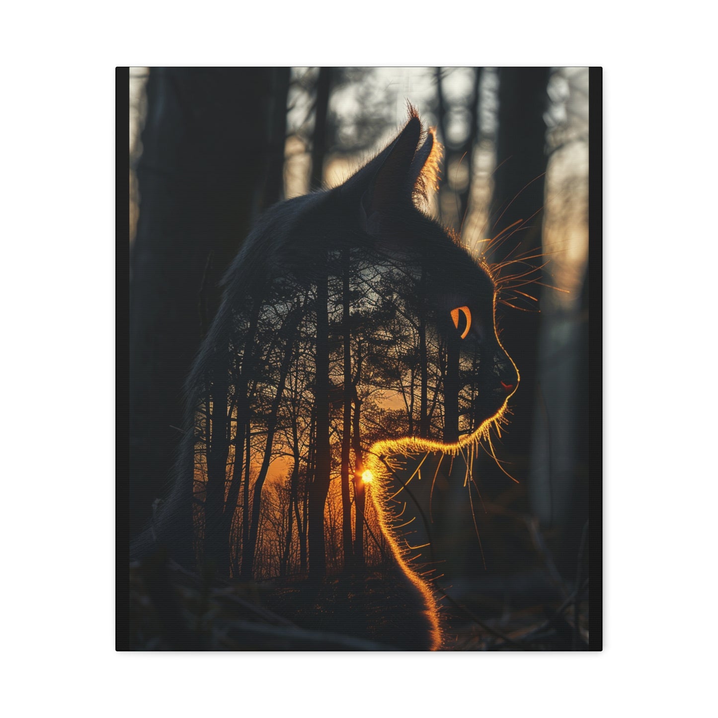 Cat Silhouette Wall Art - Forest Sunset Canvas Decor, Animal Lover Gift, Home Decoration, Nature Inspired Art, Cat Aesthetic - VYBE Shop