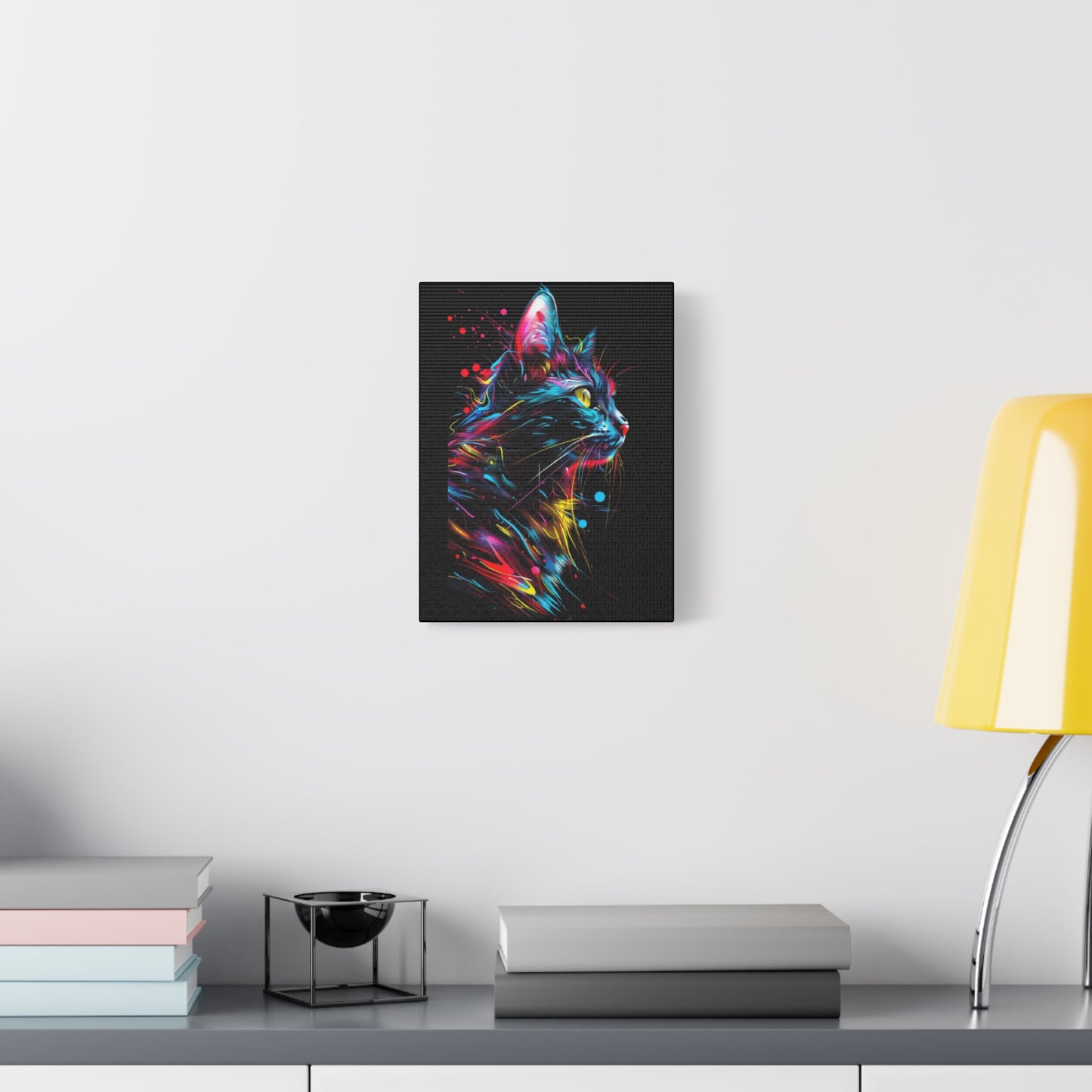 Neon Cat Design Matte Canvas Framed Print - VYBE Shop