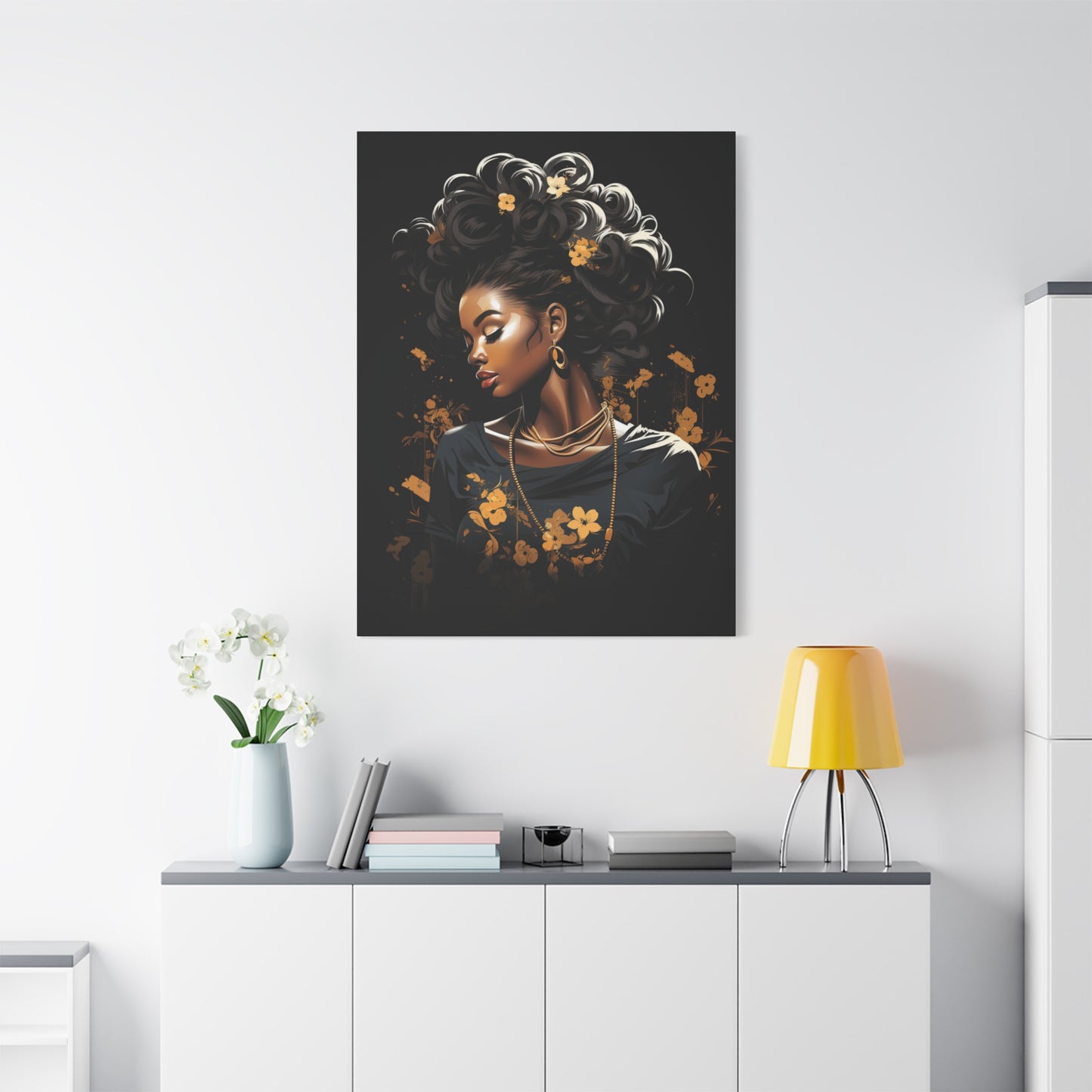 Bold Afro Woman Canvas Art, Black Art Print, Floral Wall Decor, Modern Home Decor, African American Artwork - VYBE Shop