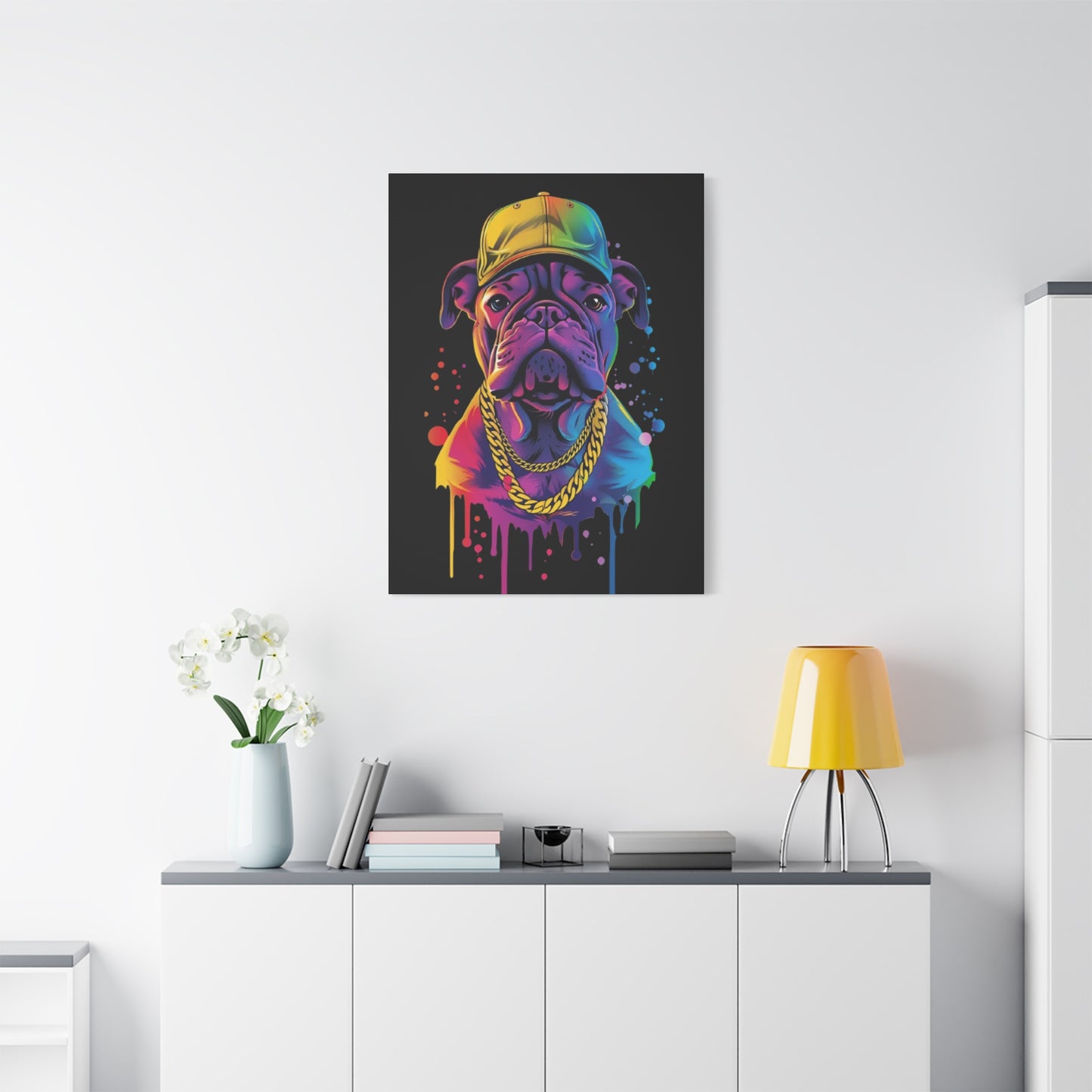 Neon Dog Portrait Canvas Art, Stretched Wall Decor, Pet Lover Gift, Funky Home Decor, Dog Themed Artwork, Unique Dog Gift - VYBE Shop