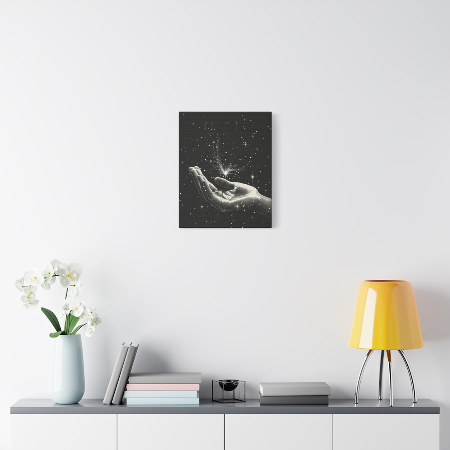 Stretched Canvas Wall Art, Celestial Hand Design, Spiritual Home Decor, Modern Art for Living Room, Gift for Space Lovers - VYBE Shop