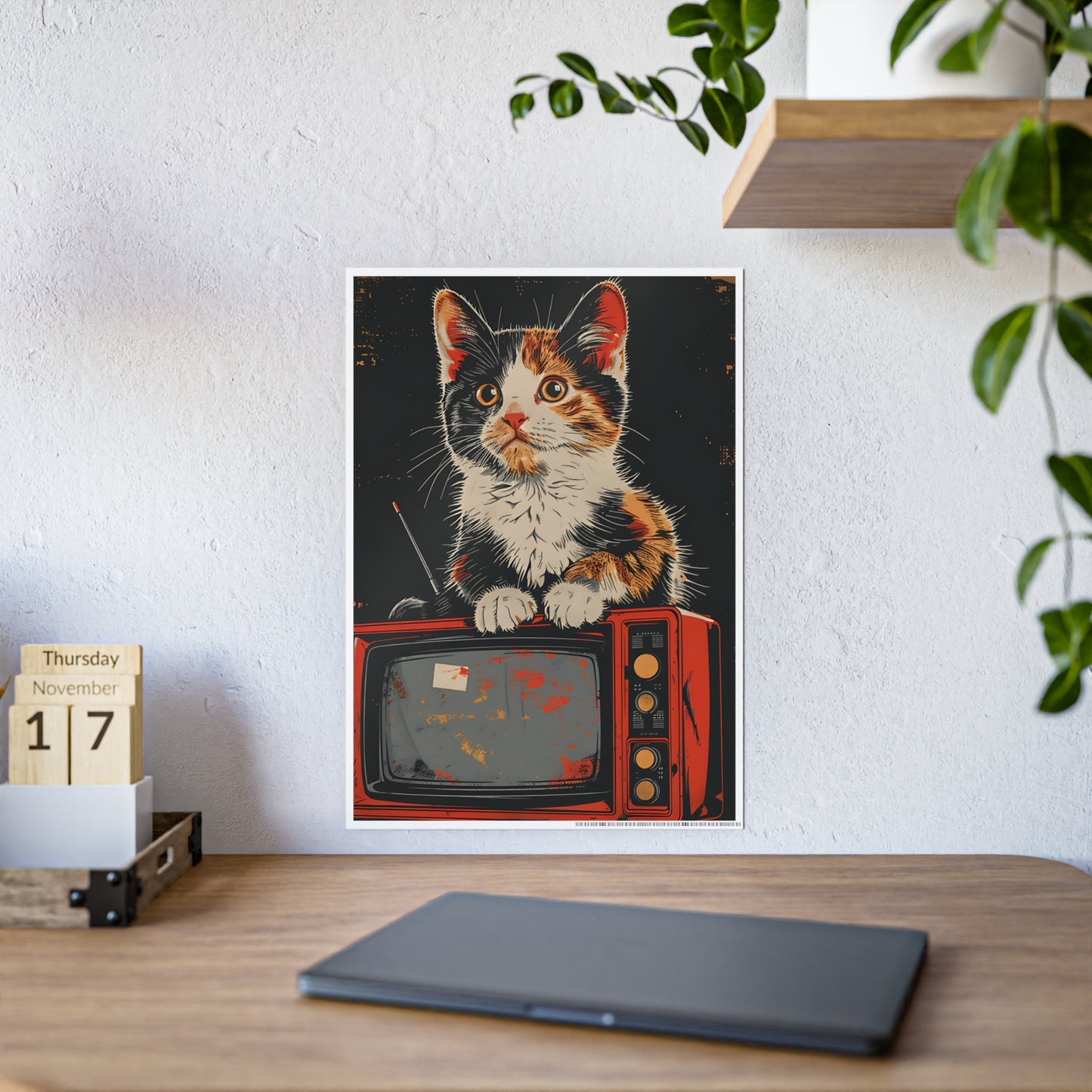 Cat Vintage Poster - Retro Cat TV Gloss Wall Art & Animal Decor - VYBE Shop