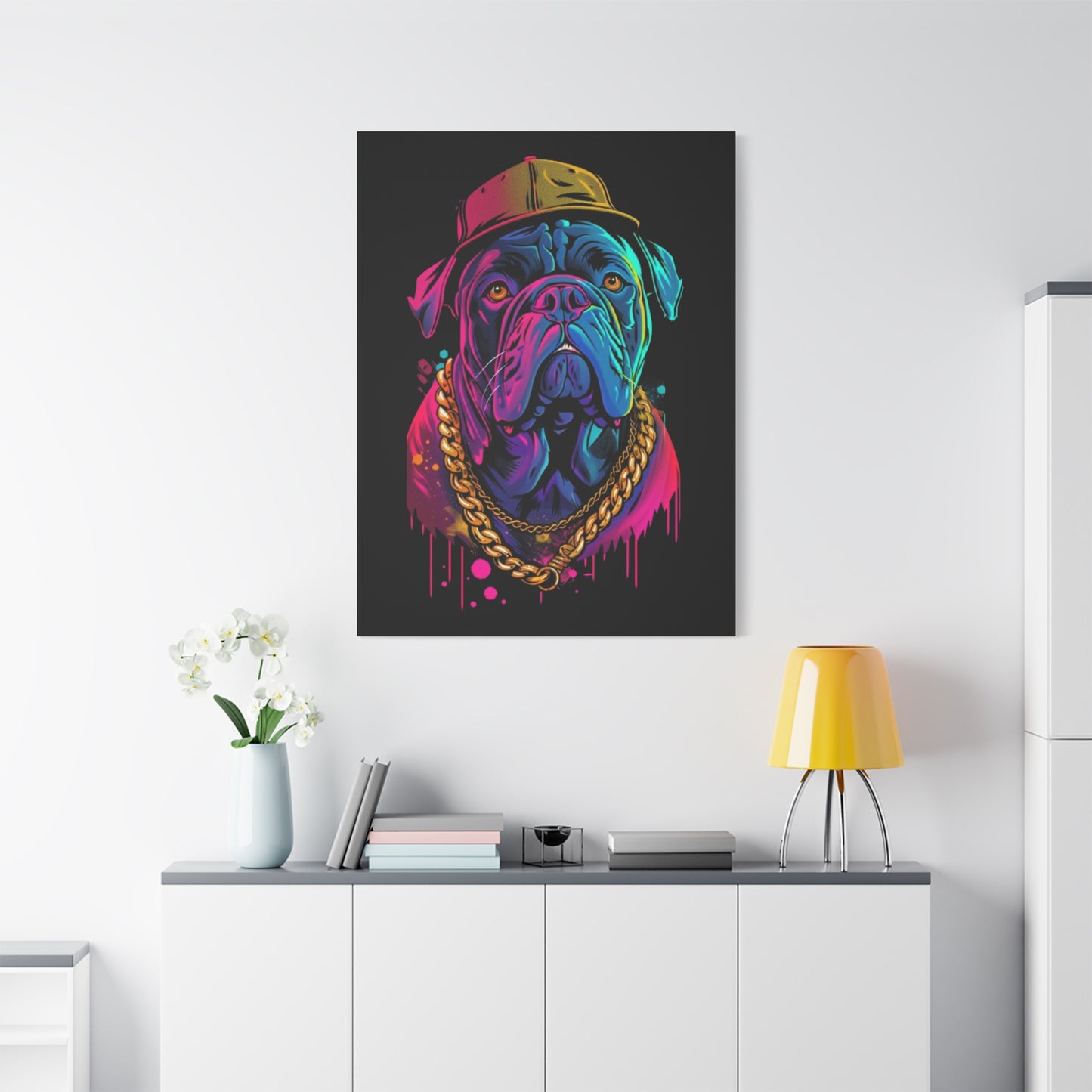 Neon Bulldog Canvas Art, Colorful Dog Wall Decor, Funky Pet Portrait, Dog Lover Gift, Unique Home Decoration - VYBE Shop