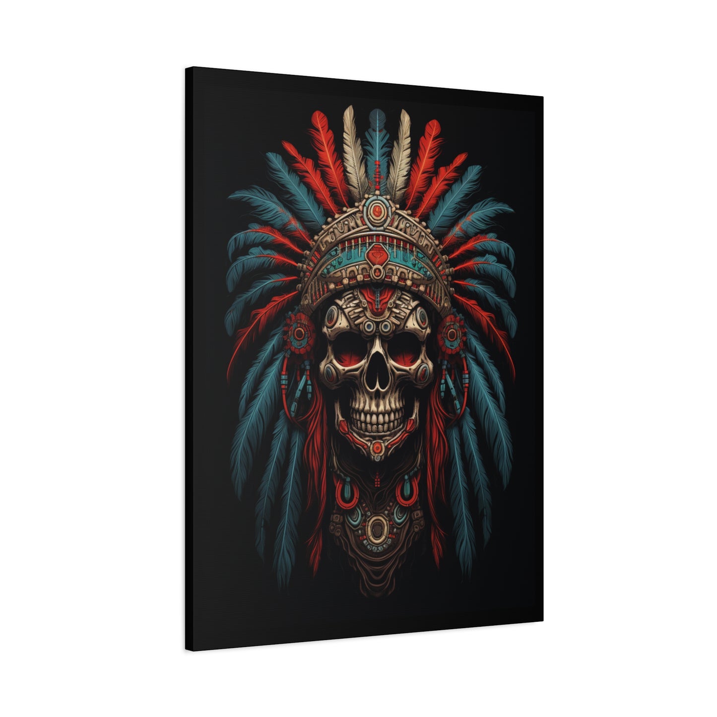 Skull Warrior Canvas Art Print, Stretched Artwork for Home Decor, Tribal Wall Art, Unique Gift, Boho Aesthetic - VYBE Shop