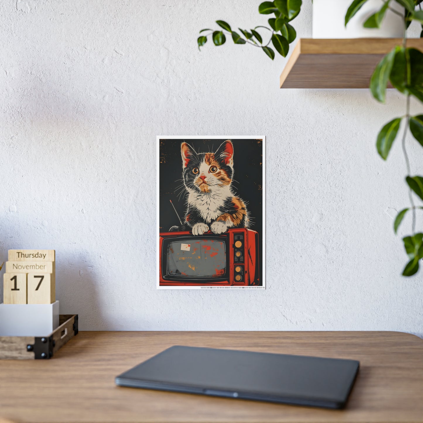 Cat Vintage Poster - Retro Cat TV Gloss Wall Art & Animal Decor - VYBE Shop