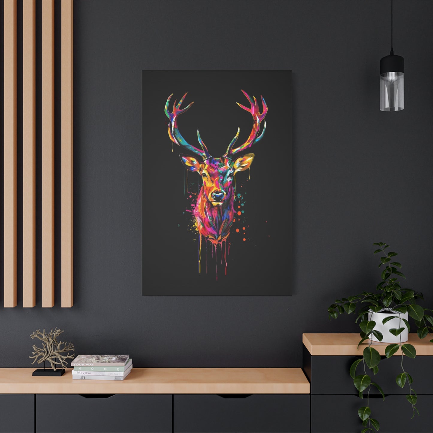 Neon Deer Design Matte Canvas Framed Print - VYBE Shop