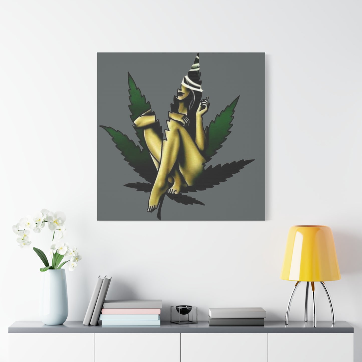 Artistic Cannabis Wall Canvas, Stretched Wall Art, Home Decor, Unique Gift, Bohemian Vibe, Chill Atmosphere - VYBE Shop