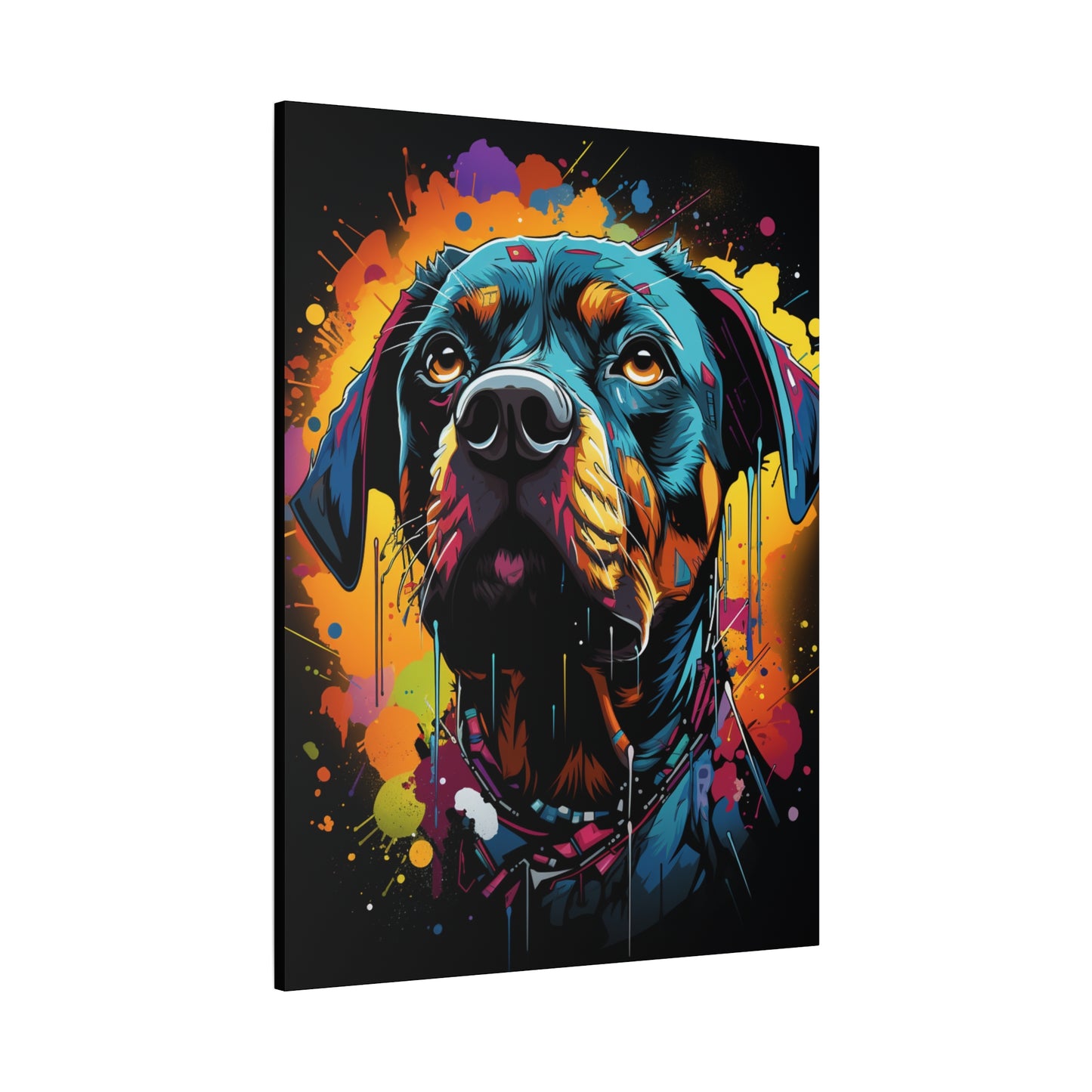 Neon Dog Art Canvas Print, Pet Memorial Decoration, Colorful Wall Art, Rottweiler Decor, Animal Lover Gift, Statement Artwork - VYBE Shop