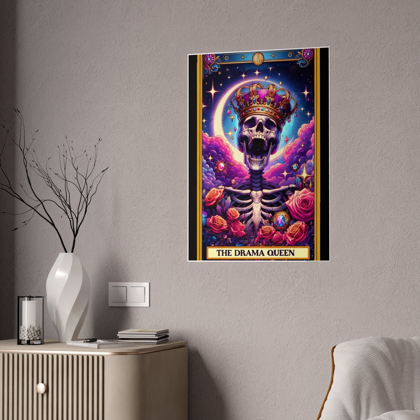 Drama Queen Skeleton Poster - Unique Tarot Wall Decor for Your Space - VYBE Shop