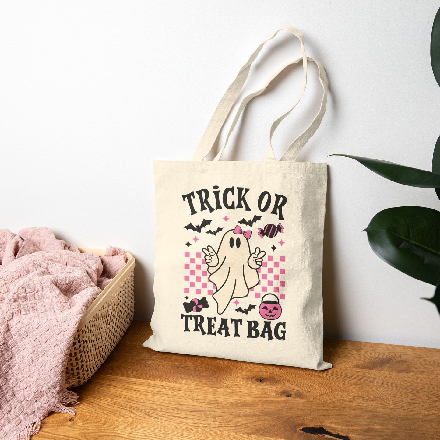 Halloween Trick or Treat Tote Bag, Spooky Cute Bag, Cute Canvas Carryall, Fall Festival Essential - VYBE Shop