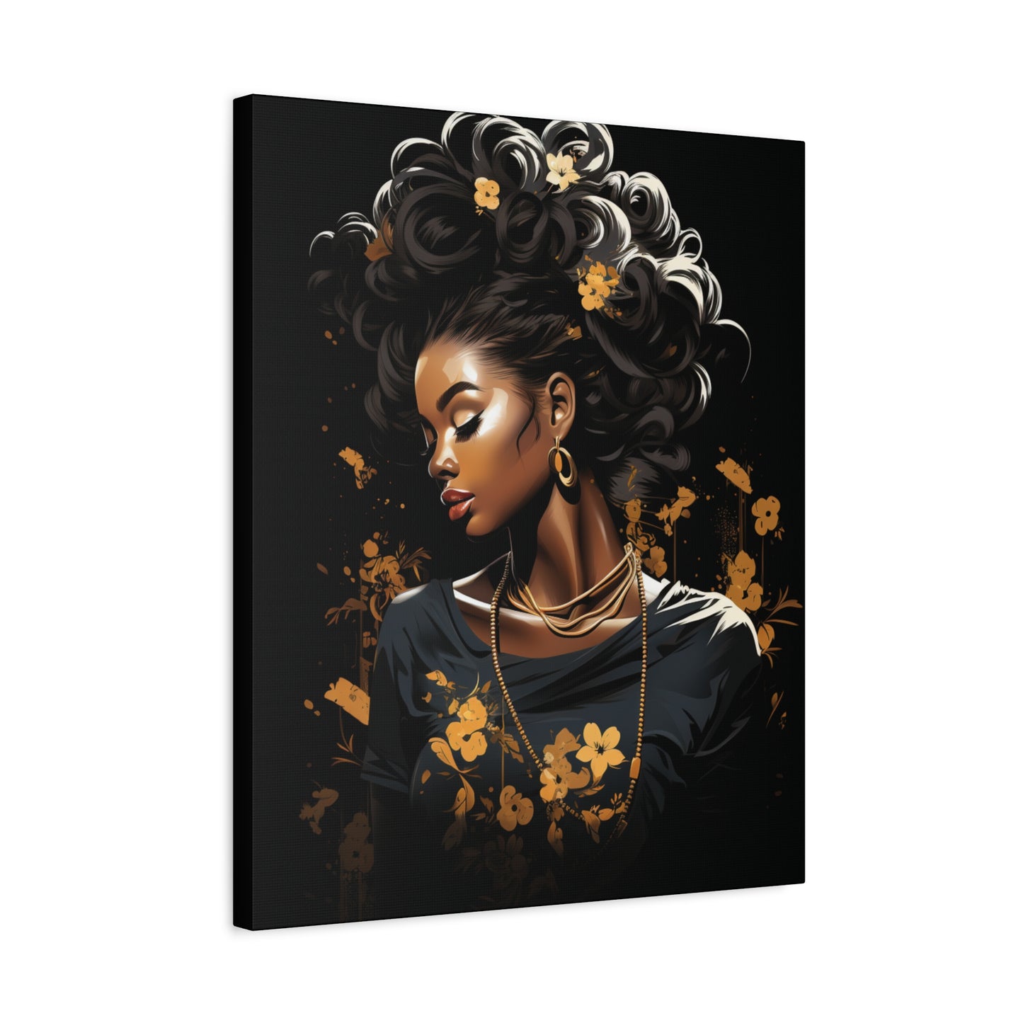 Bold Afro Woman Canvas Art, Black Art Print, Floral Wall Decor, Modern Home Decor, African American Artwork - VYBE Shop
