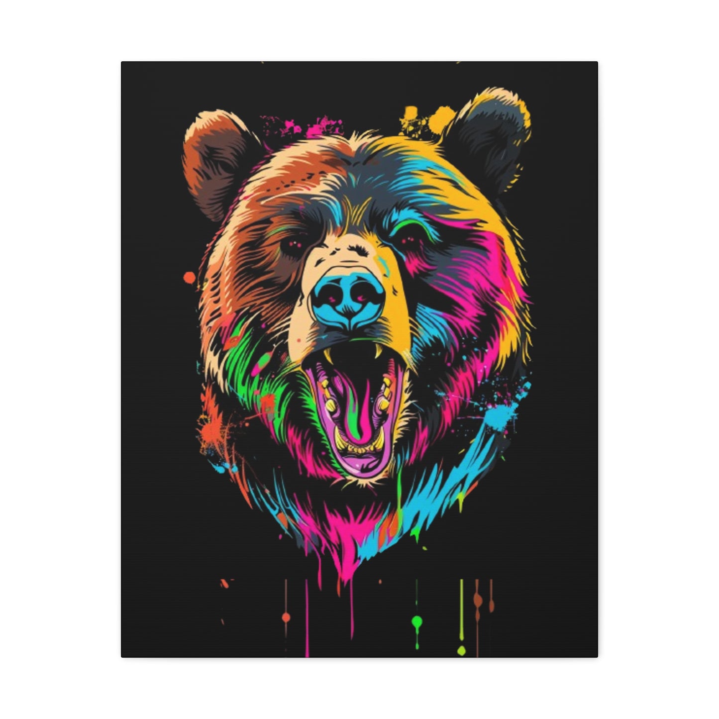 Neon Bear Canvas Art, Colorful Animal Wall Decor, Wildlife Gift, Modern Home Accent, Unique Artwork for Nature Lovers - VYBE Shop