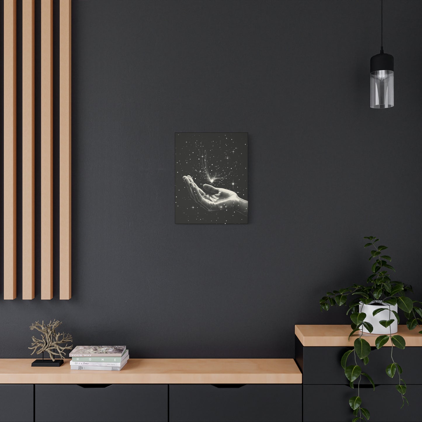 Stretched Canvas Wall Art, Celestial Hand Design, Spiritual Home Decor, Modern Art for Living Room, Gift for Space Lovers - VYBE Shop