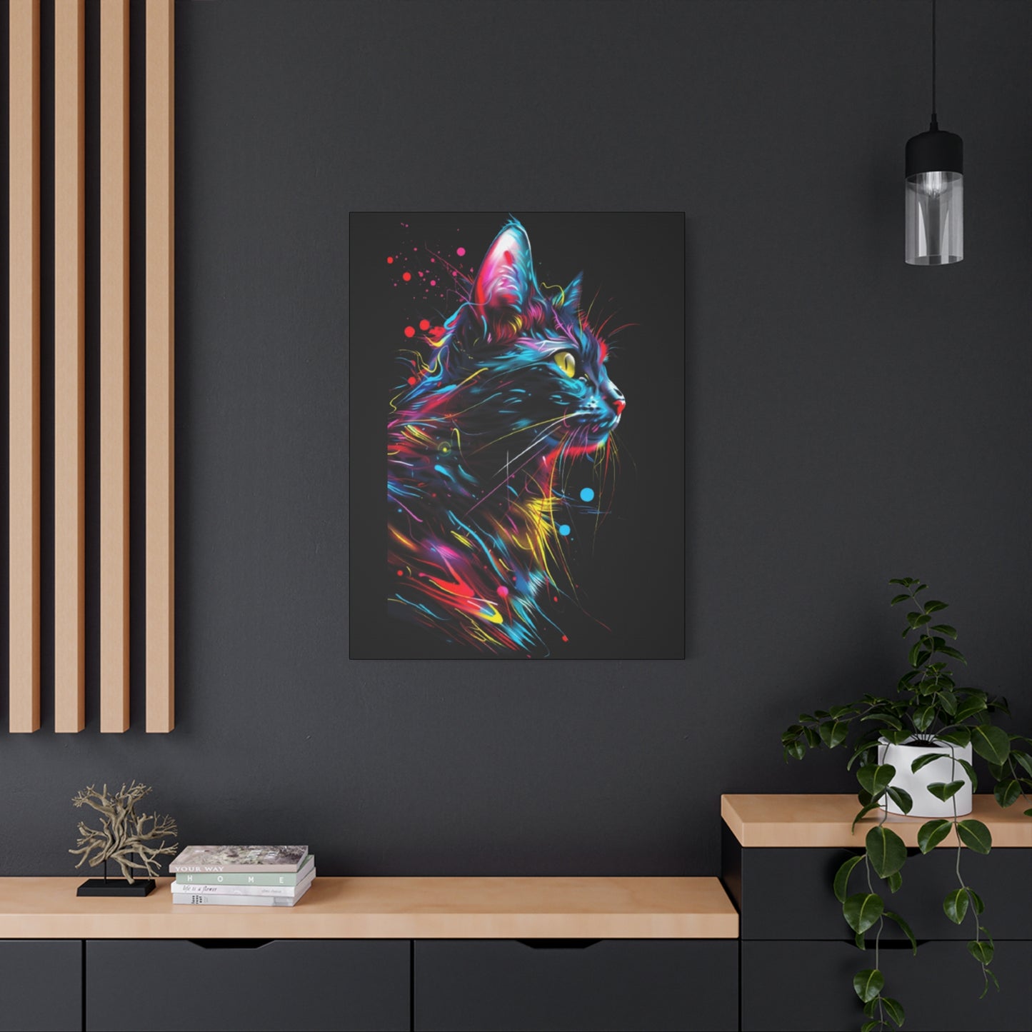 Neon Cat Design Matte Canvas Framed Print - VYBE Shop