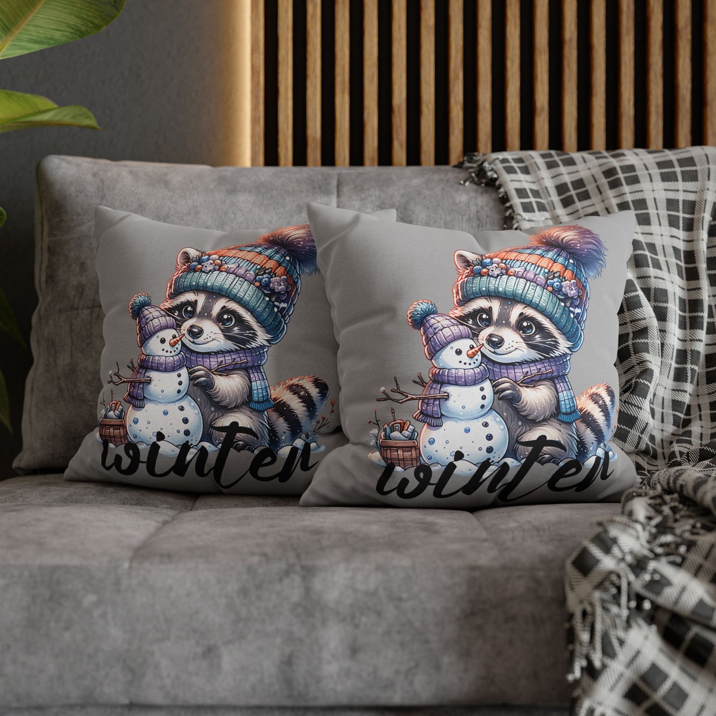 Winter Raccoon Pillowcase - Cozy Cute Animal Cushion for Seasonal Home Decor and Holiday Gift Idea - VYBE Shop