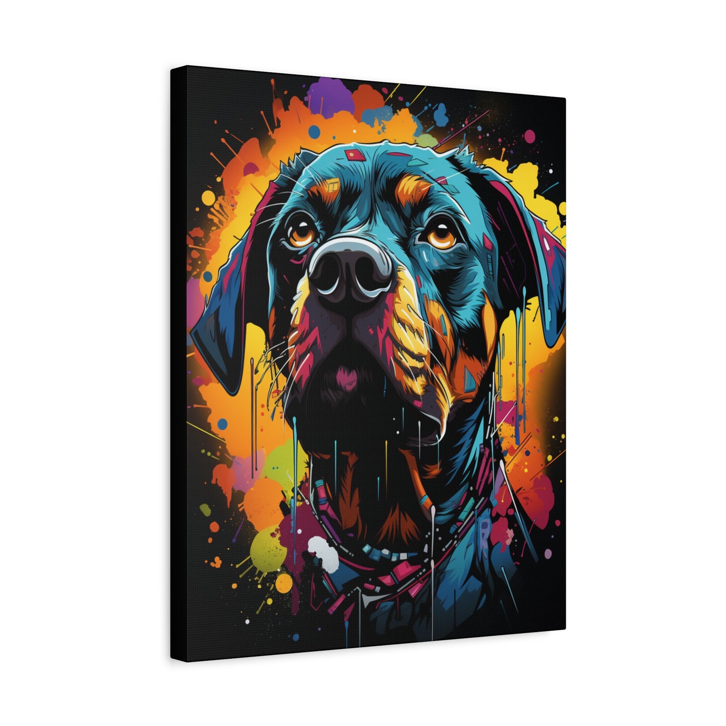 Neon Dog Art Canvas Print, Pet Memorial Decoration, Colorful Wall Art, Rottweiler Decor, Animal Lover Gift, Statement Artwork - VYBE Shop