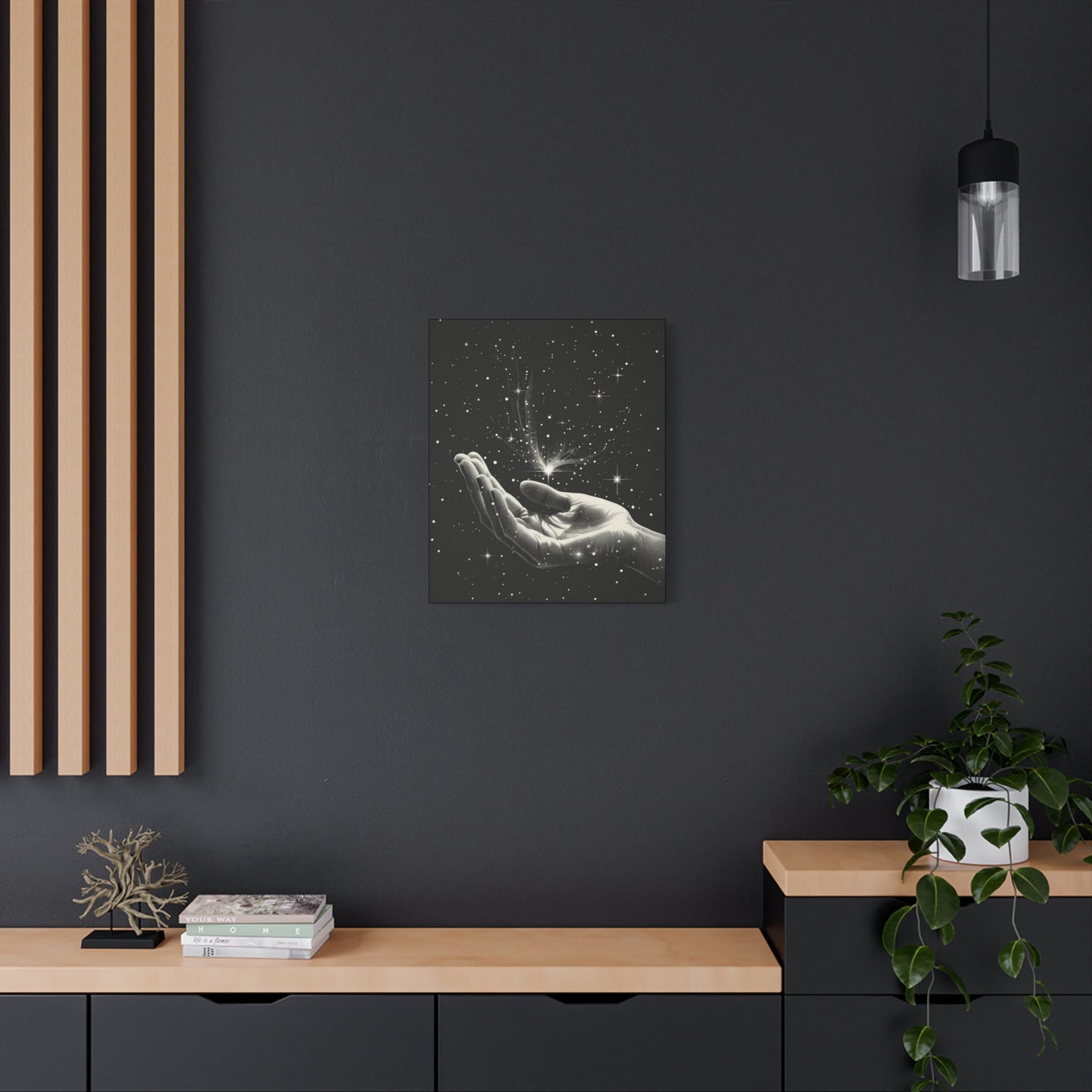 Stretched Canvas Wall Art, Celestial Hand Design, Spiritual Home Decor, Modern Art for Living Room, Gift for Space Lovers - VYBE Shop