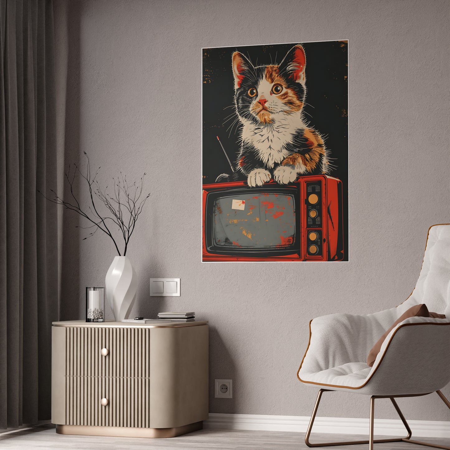 Cat Vintage Poster - Retro Cat TV Gloss Wall Art & Animal Decor - VYBE Shop